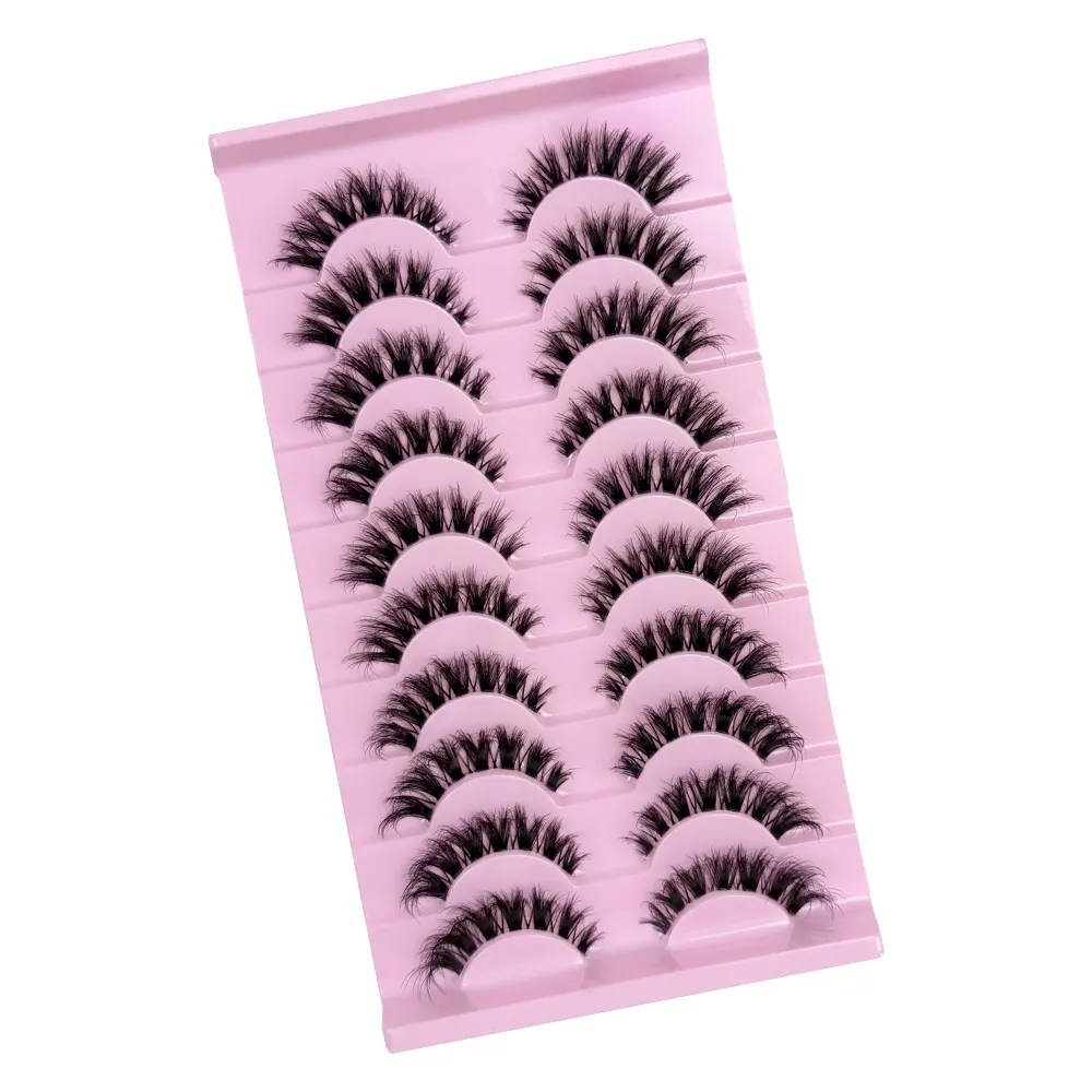 10 Pairs Fox Eye 3D Multi-Layered Strip Lashes – Voluminous Curly Fluffy False Eyelashes, Dramatic Eurasian Look Faux Mink Eye Lashes, Reusable
